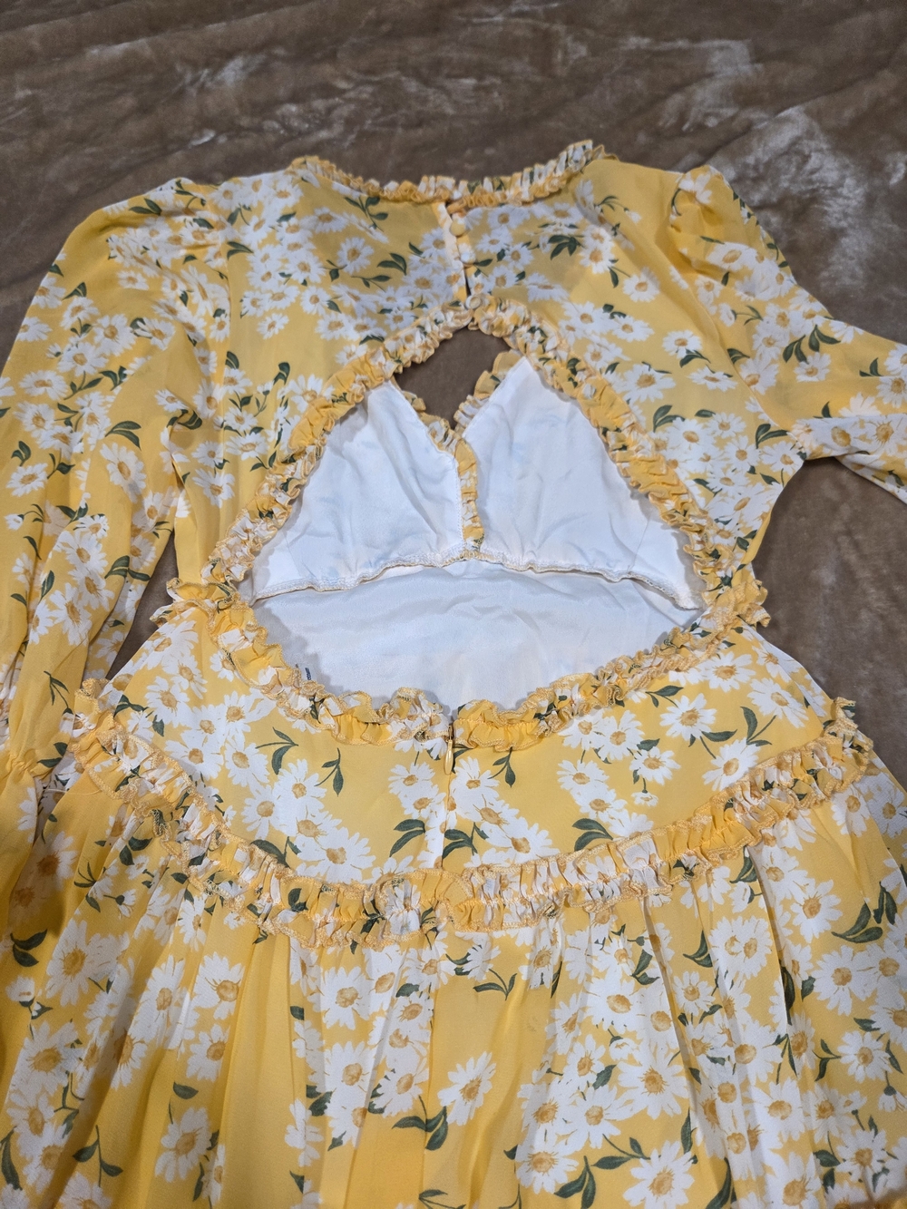 Yellow Floral Ruffle Mini Dress - Picture 6 of 6